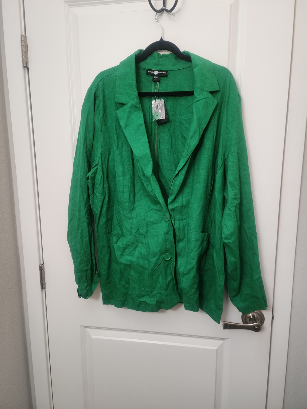 Ashley Stewart Bright Green Linen-Blend Blazer